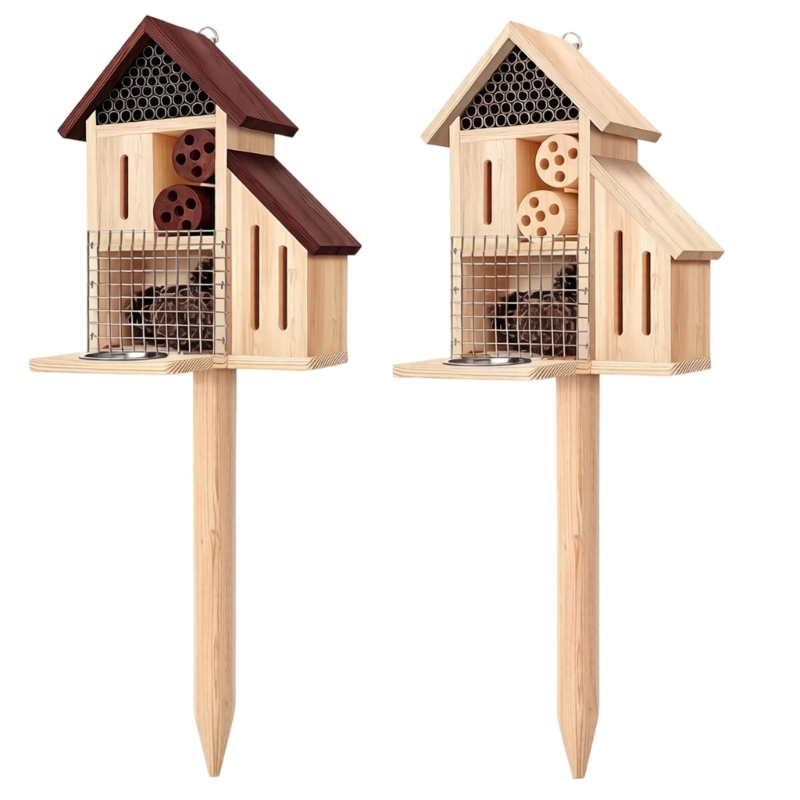 Insect Hotel Wood - Wooden Insect House on Stake, Garden
