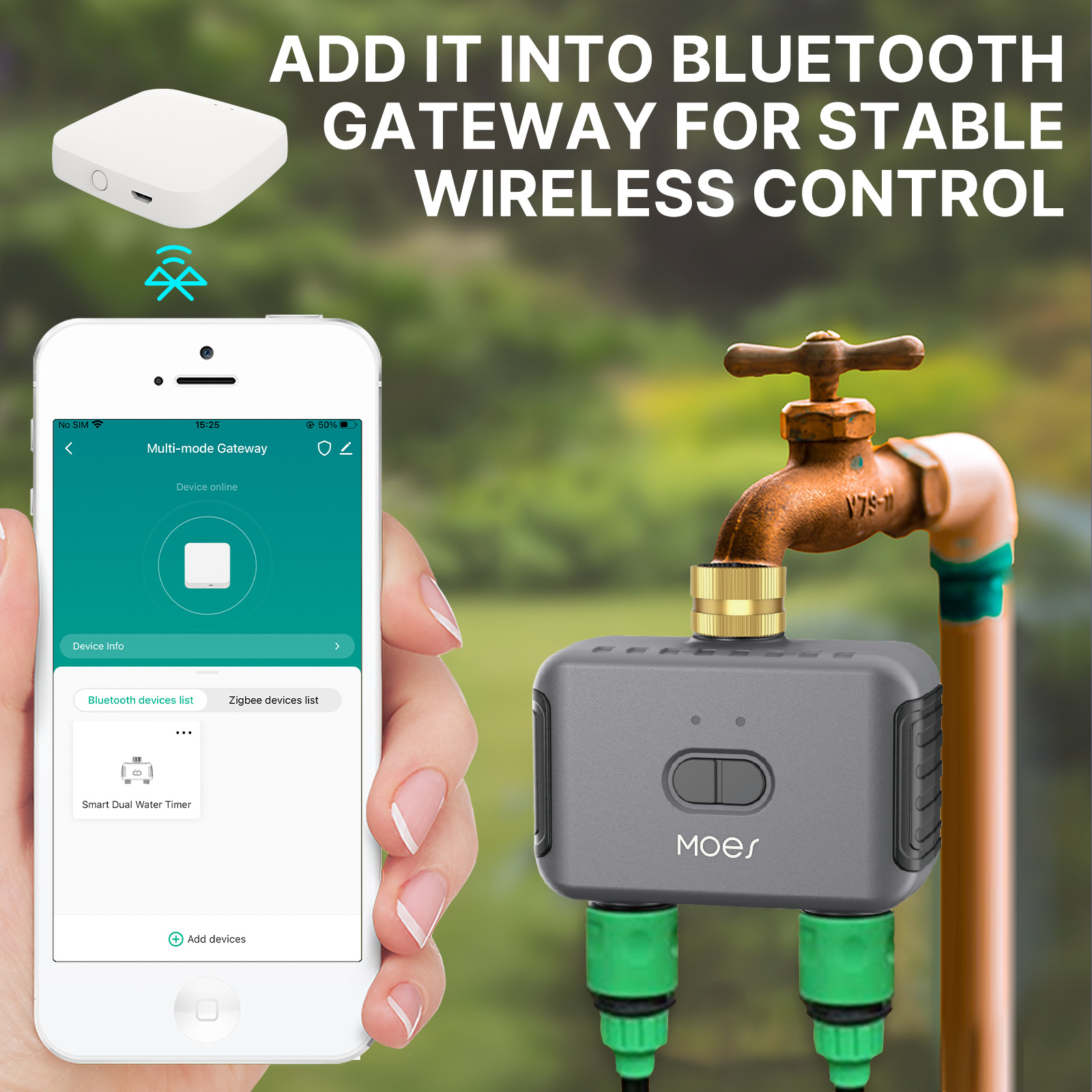 MOES Bluetooth Smart 2-Way Wat - огляд і ціна Smart Garden Tap Timer